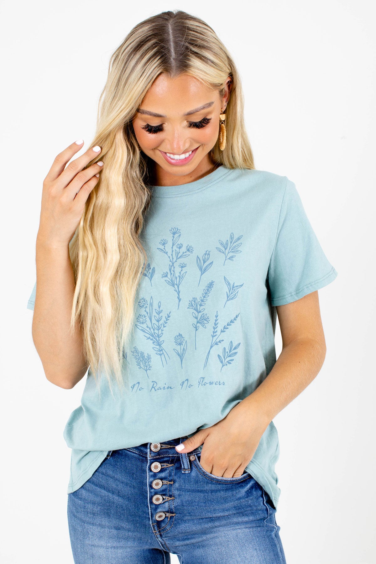 Women's Blue Casual Everyday Boutique Graphic Tee