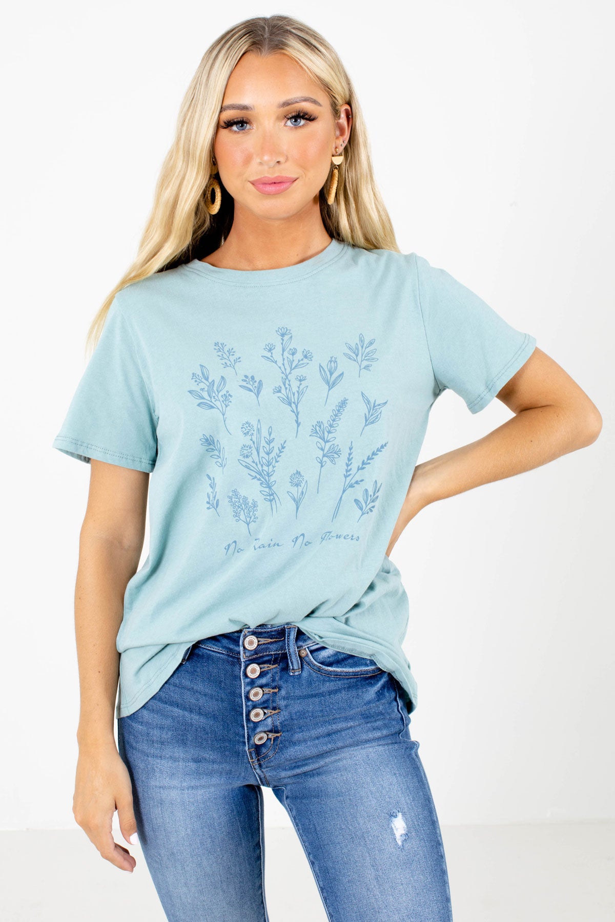 Blue Floral Graphic Boutique Tees for Women