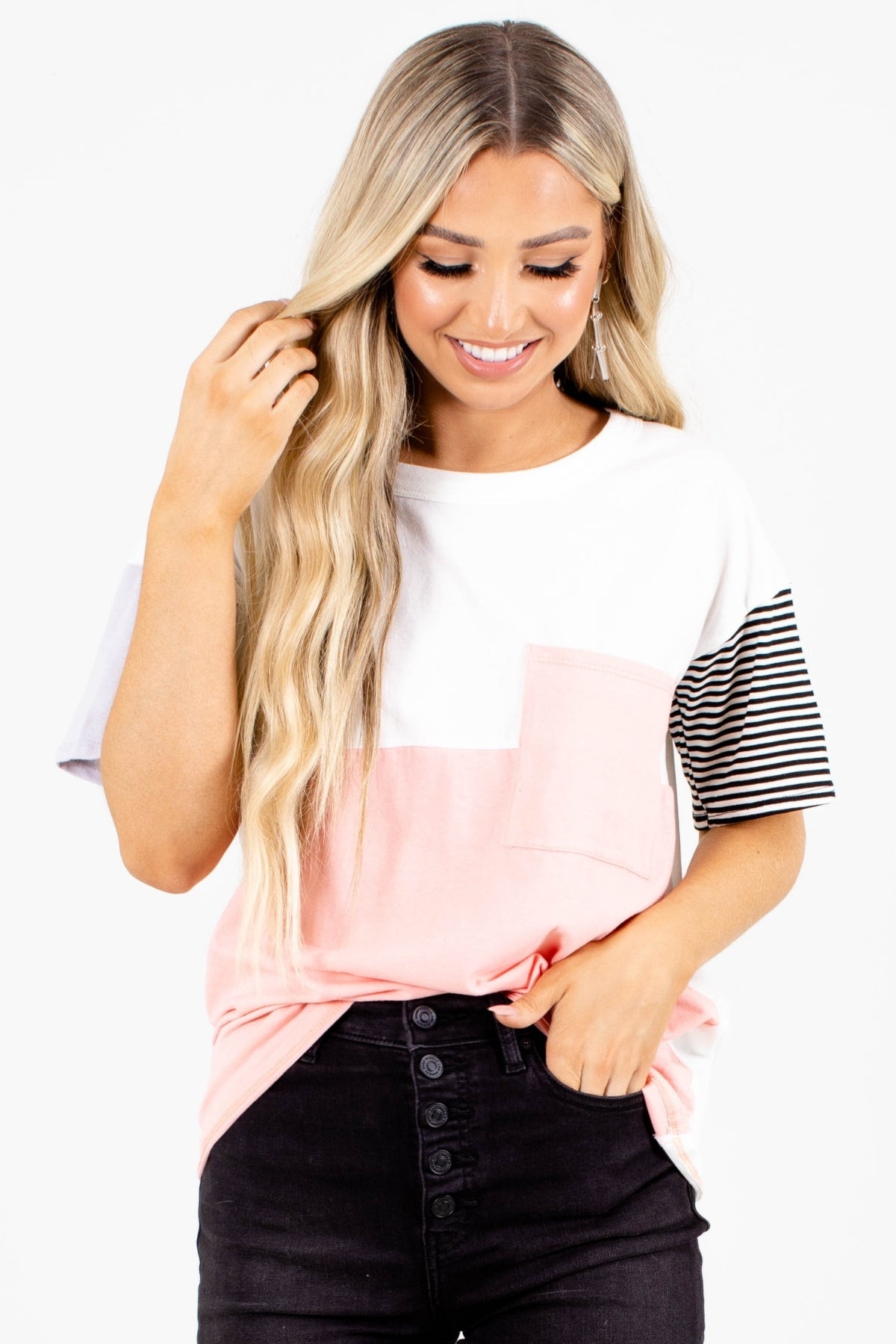 Women's Colorblock Top in White and Blush
