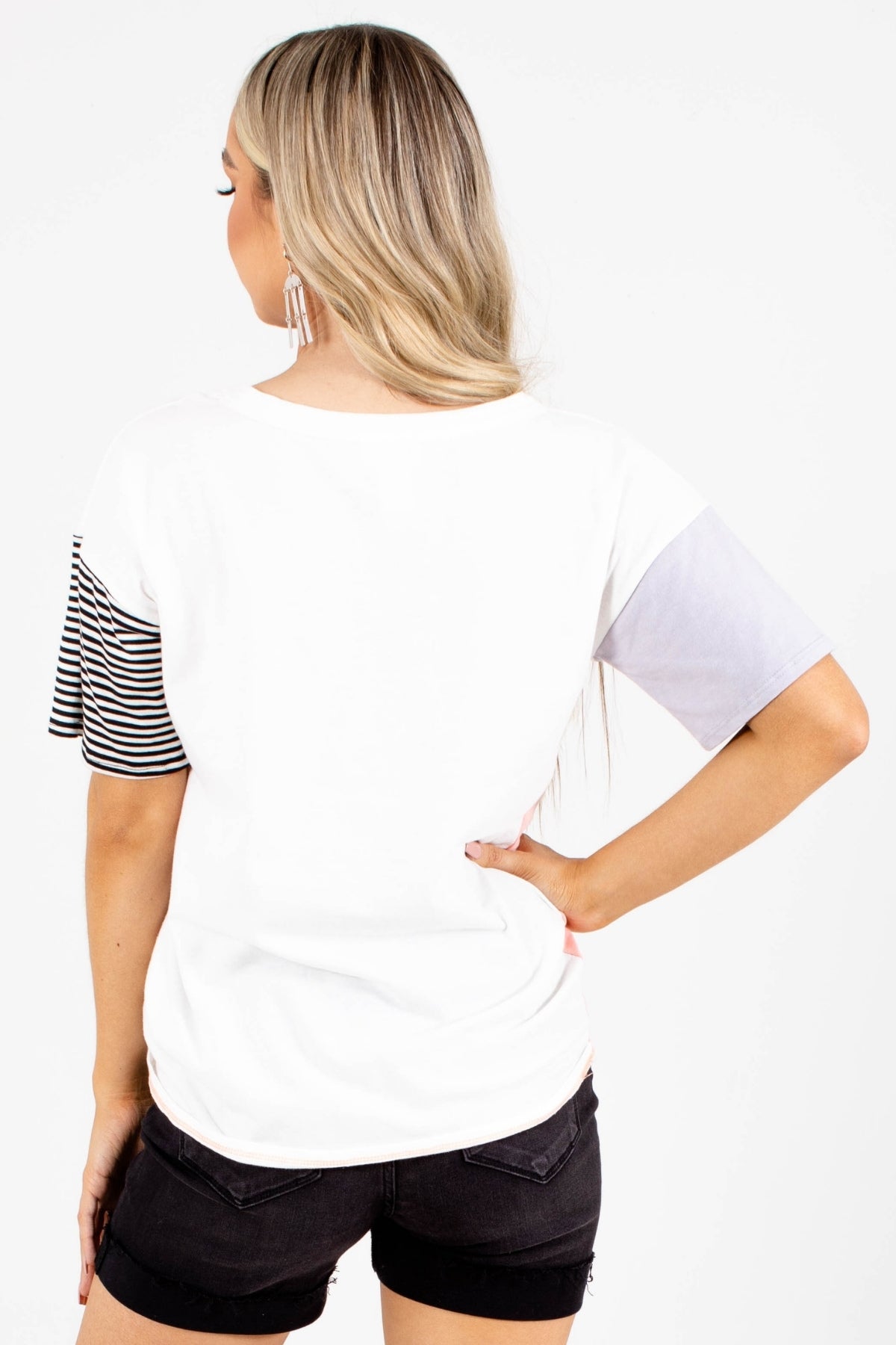 Boutique Short Sleeve Colorblock Top in White