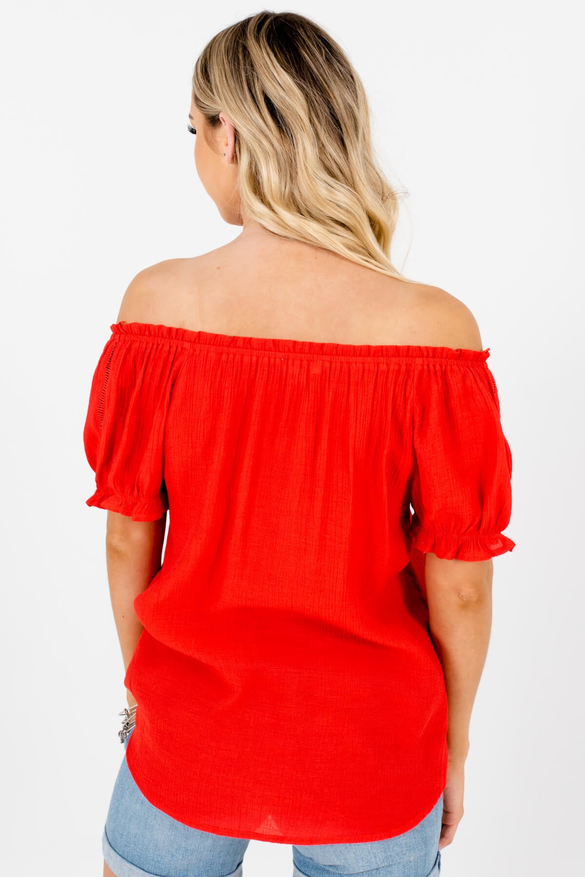 Women's Red Puff Sleeve Style Boutique Blouse