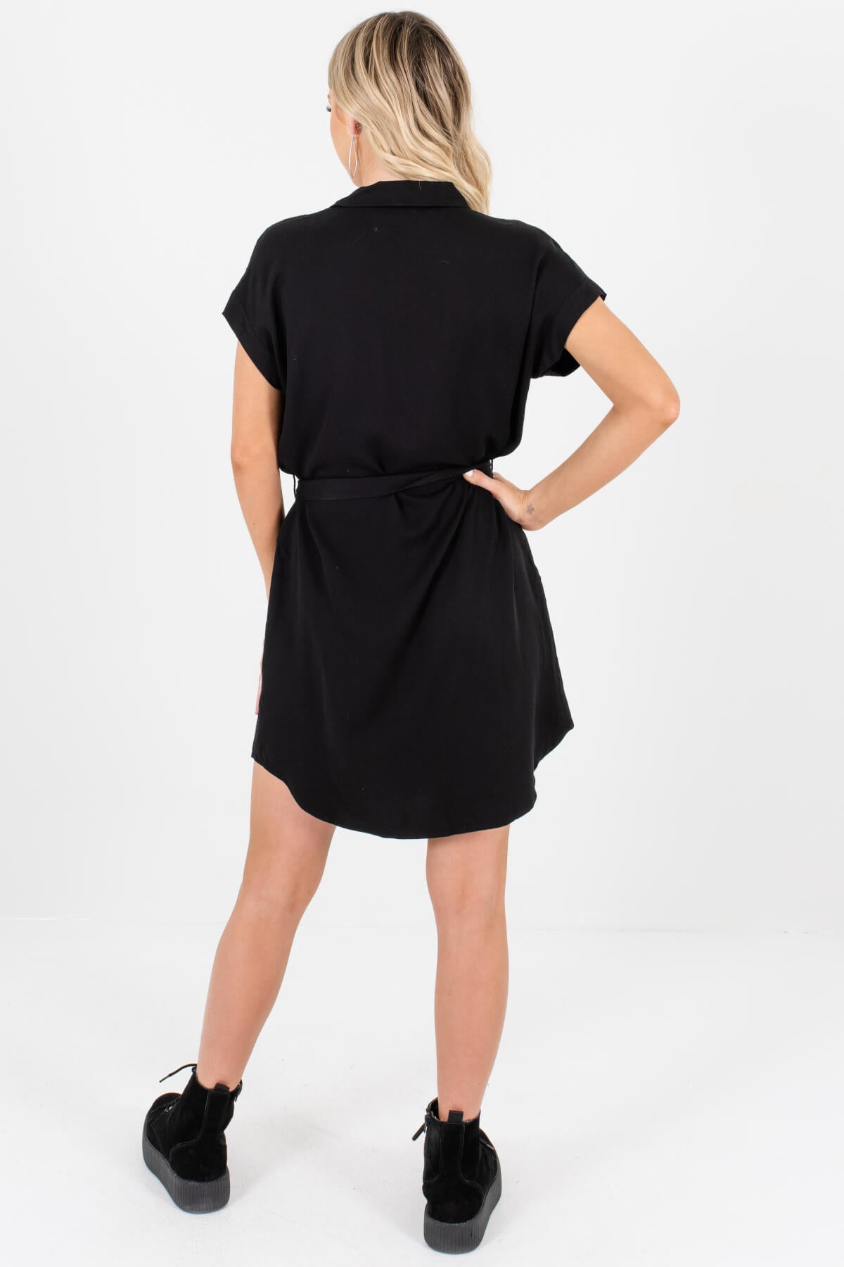 Black Button-Up Shirt Mini Dresses Affordable Boutique