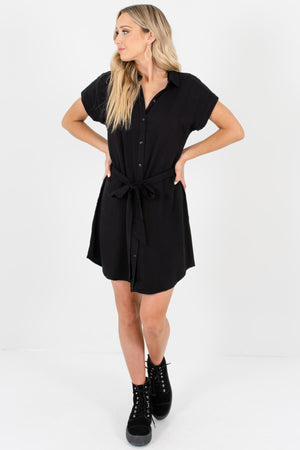 Black Shirt Collar Button-Up Mini Dresses Affordable Boutique