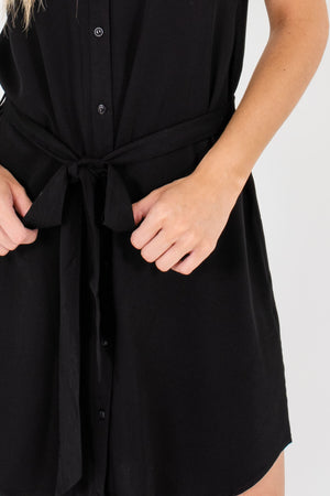 Black Mini Button-Up Shirt Dresses Affordable Online Boutique