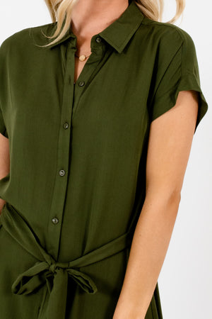Olive Green Button Up Shirt Mini Dresses Affordable Online Boutique