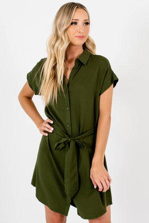 Olive Green Button-Up Shirt Mini Dresses Affordable Online Boutique