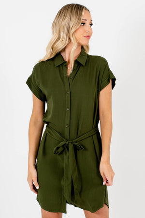 Olive Green Cute Button-Up Mini Dresses Affordable Online Boutique