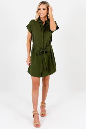 Olive Green Button-Up Mini Shirt Dresses Affordable Online Boutique
