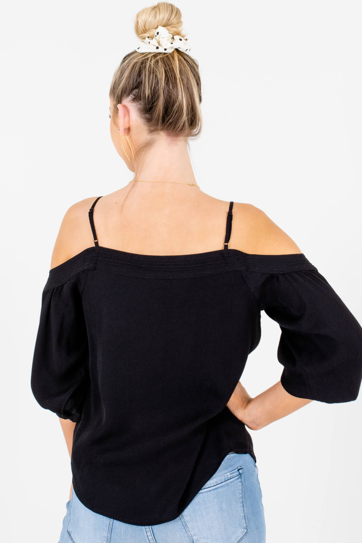 No Questions Asked Black Cold Shoulder Top