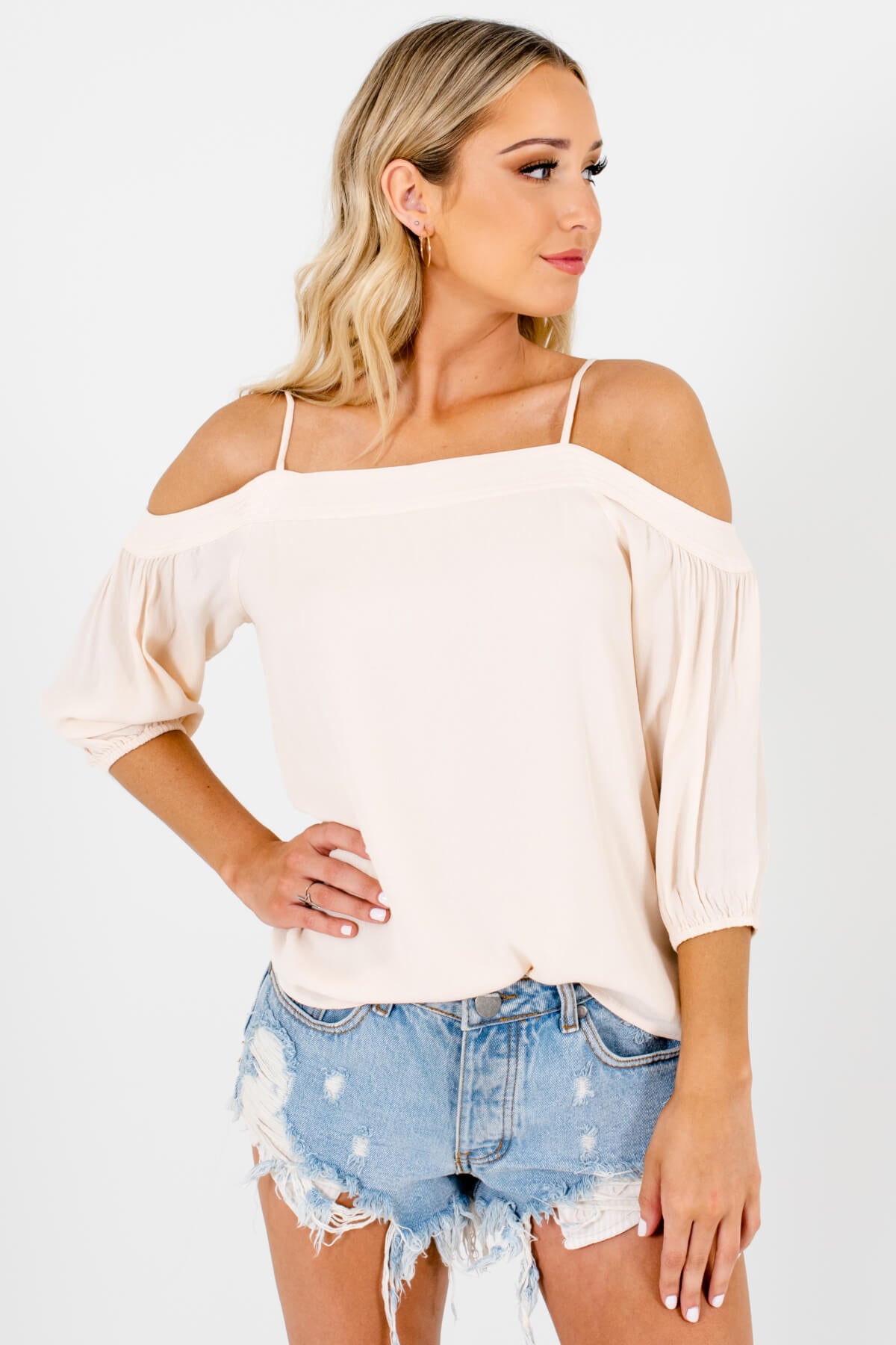 Cream Cold Shoulder Style Boutique Tops for Women