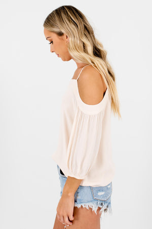 Women's Cream Lightweight High-Quality Cold Shoulder Boutique Tops