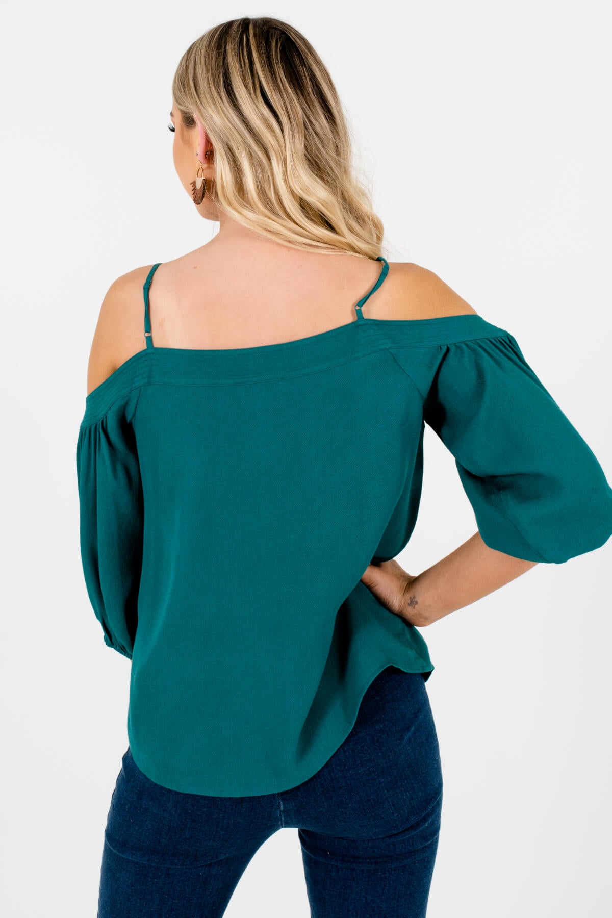 Teal cold 2025 shoulder top