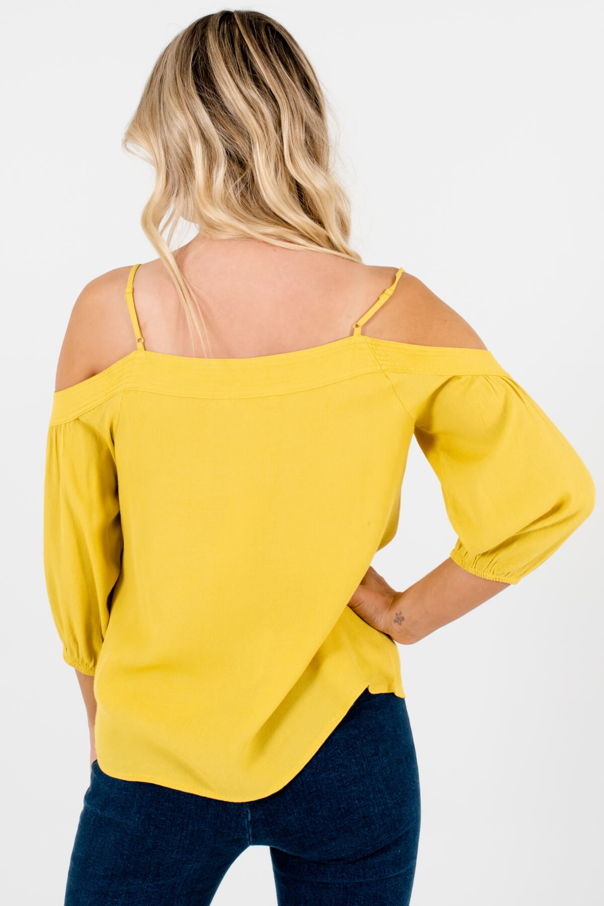 Women's Yellow Adjustable Strap Boutique Tops