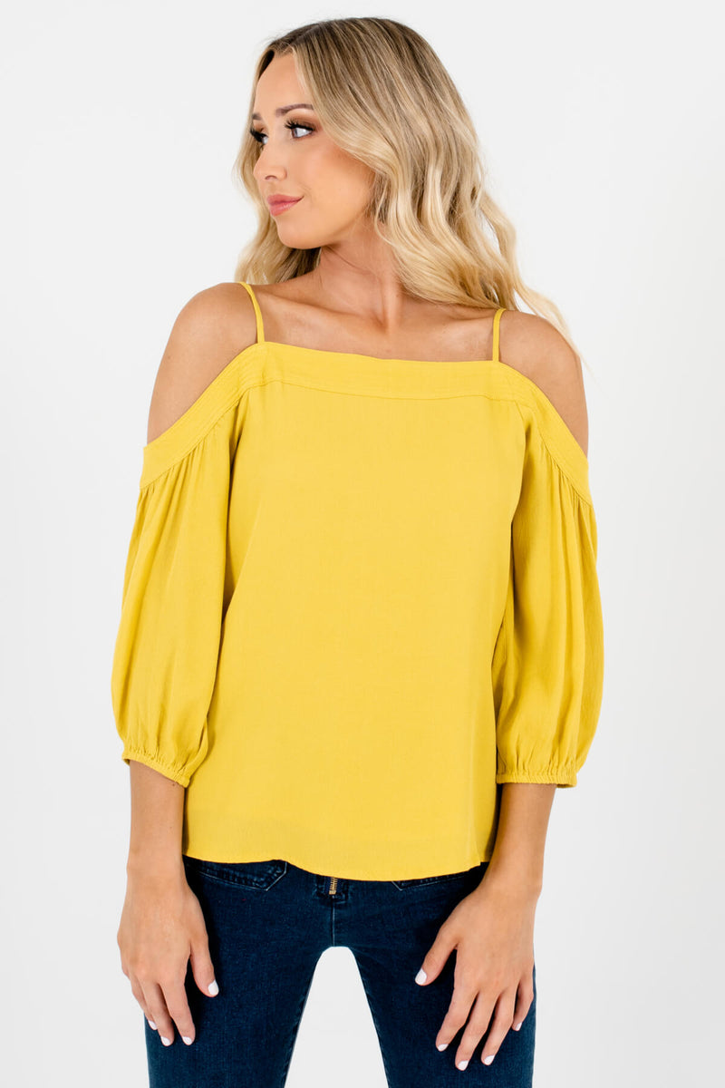 No Questions Asked Yellow Cold Shoulder Top