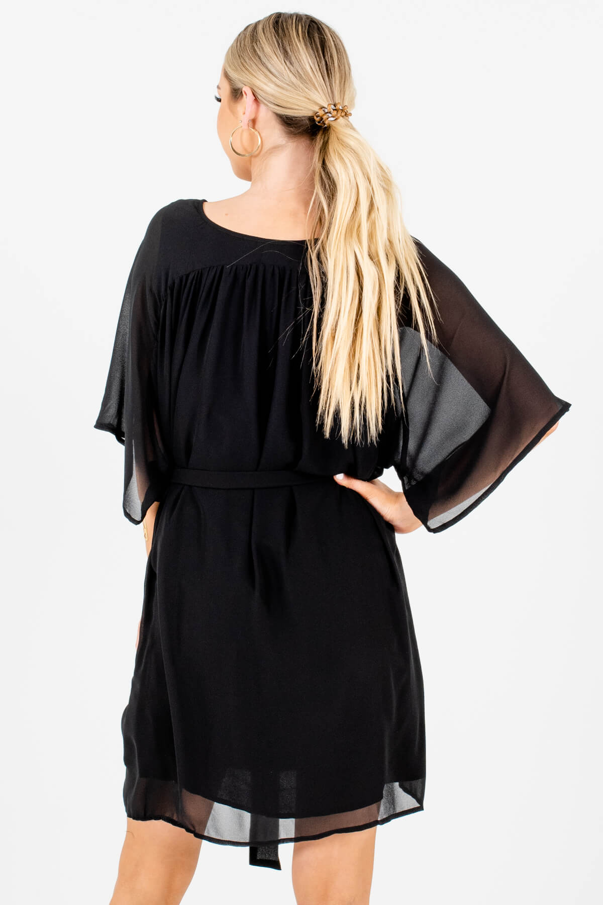 Women's Black Neckline Cutout Detail Boutique Mini Dress