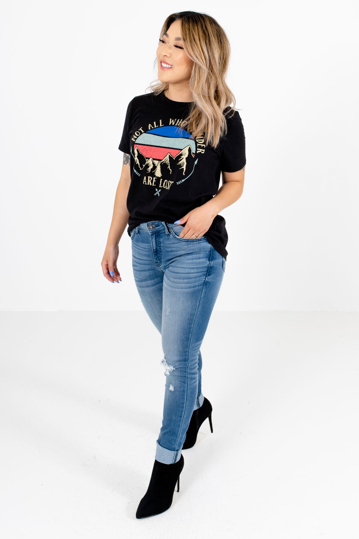 Women's Black High-Quality Material Boutique Tee