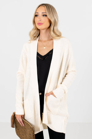 Cream High-Quality Knit Material Boutique Cardigans for Women