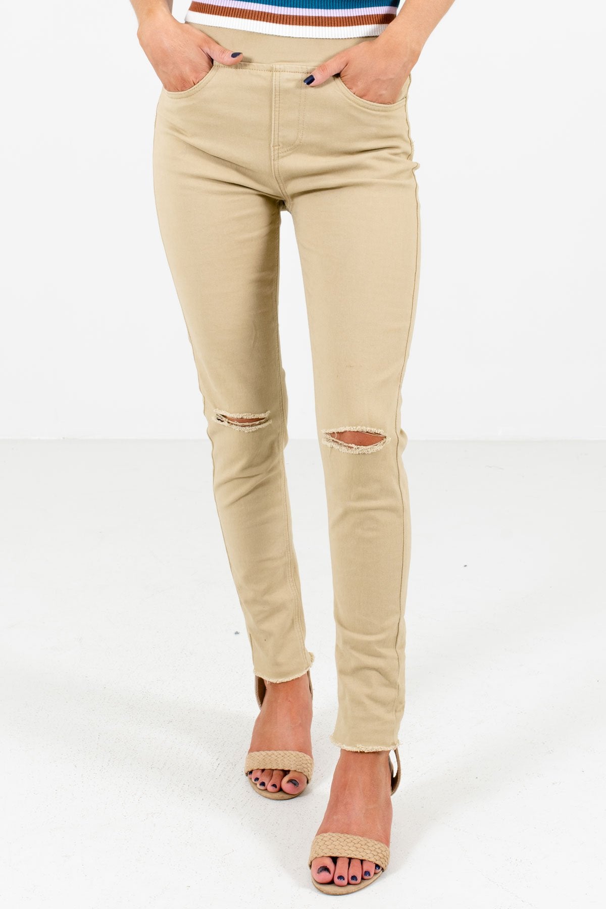Khaki Brown Skinny Fit Boutique Jeggings for Women