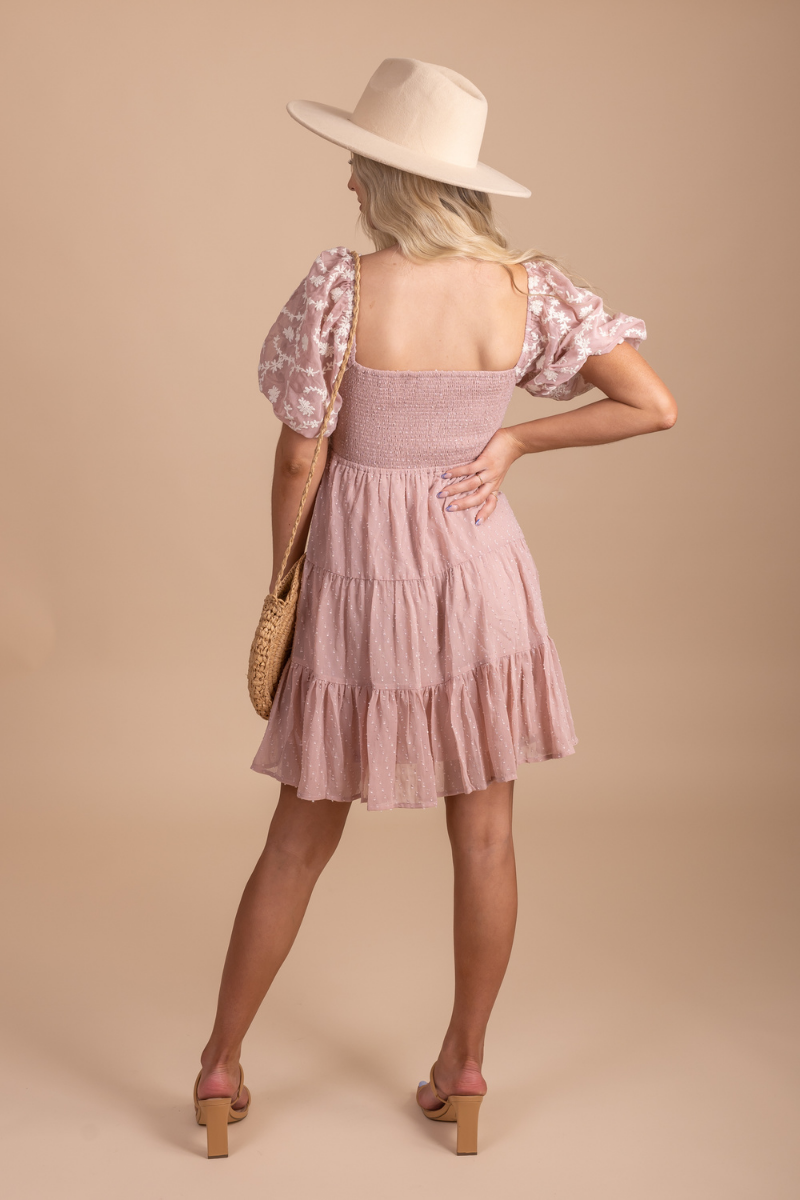 puff sleeved light pink mini dress