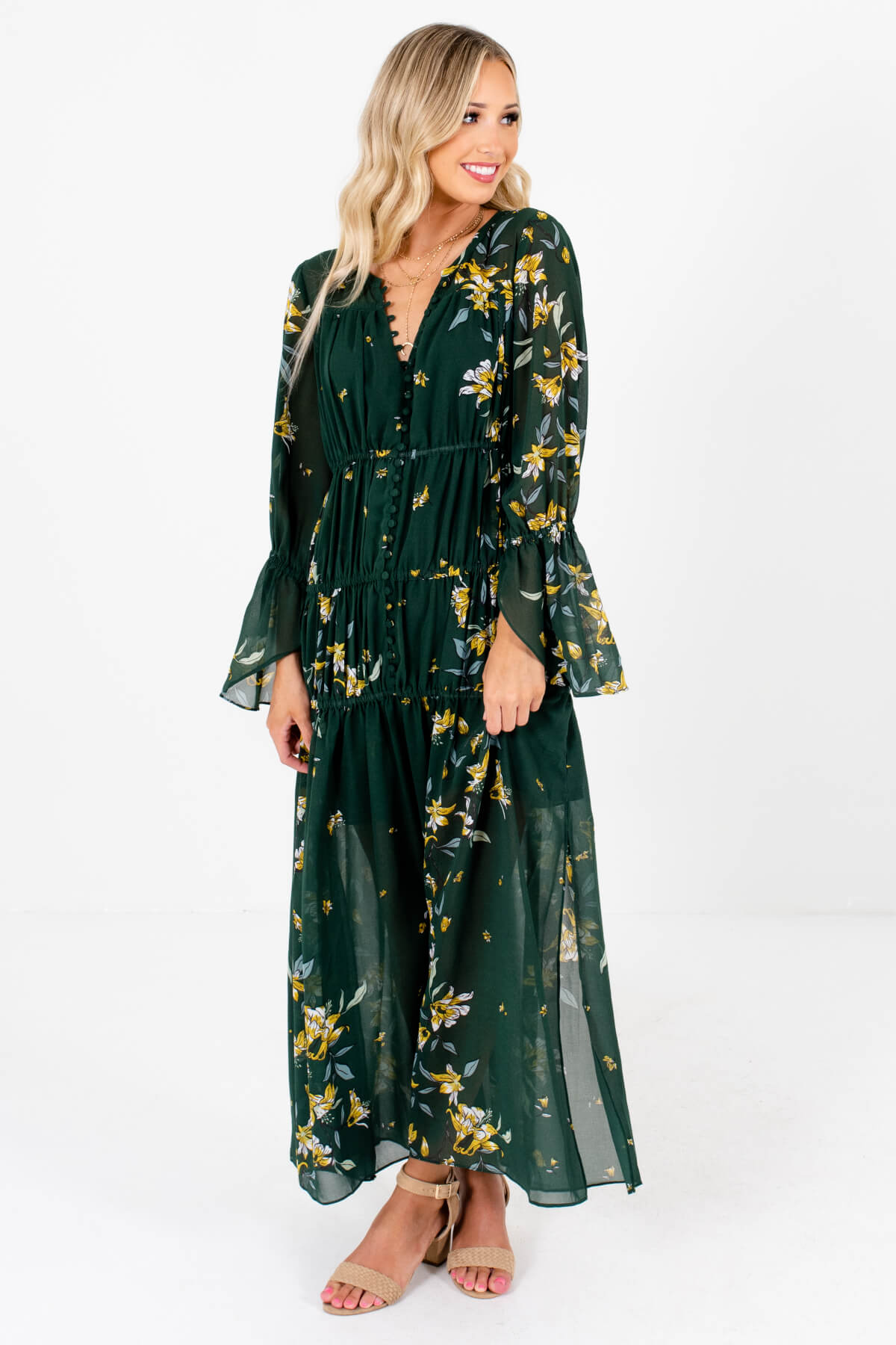 Women's Dark Green Fully Lined Boutique Maxi Dress