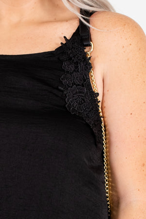 Black Plus Size Curvy Satin Tank Tops and Camisoles