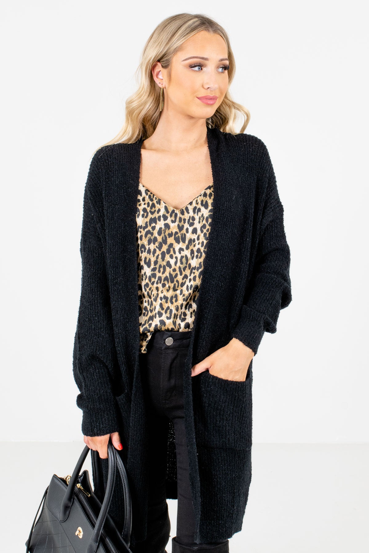 Black High-Quality Knit Material Boutique Cardigans for Women