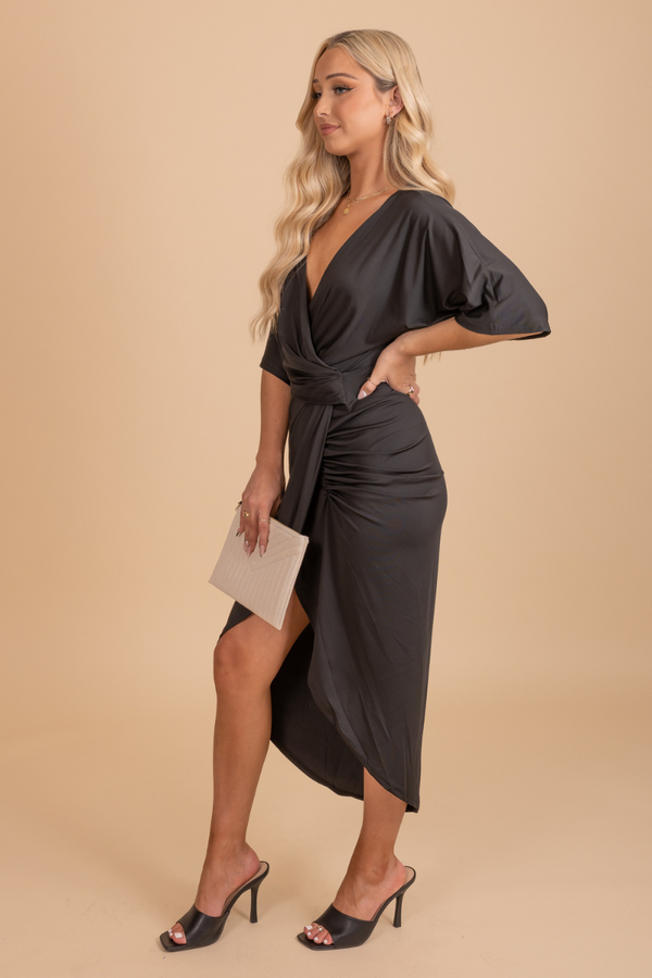 Black stretch maxi length wrap dress, ERRE | South Africa | Equilibrio