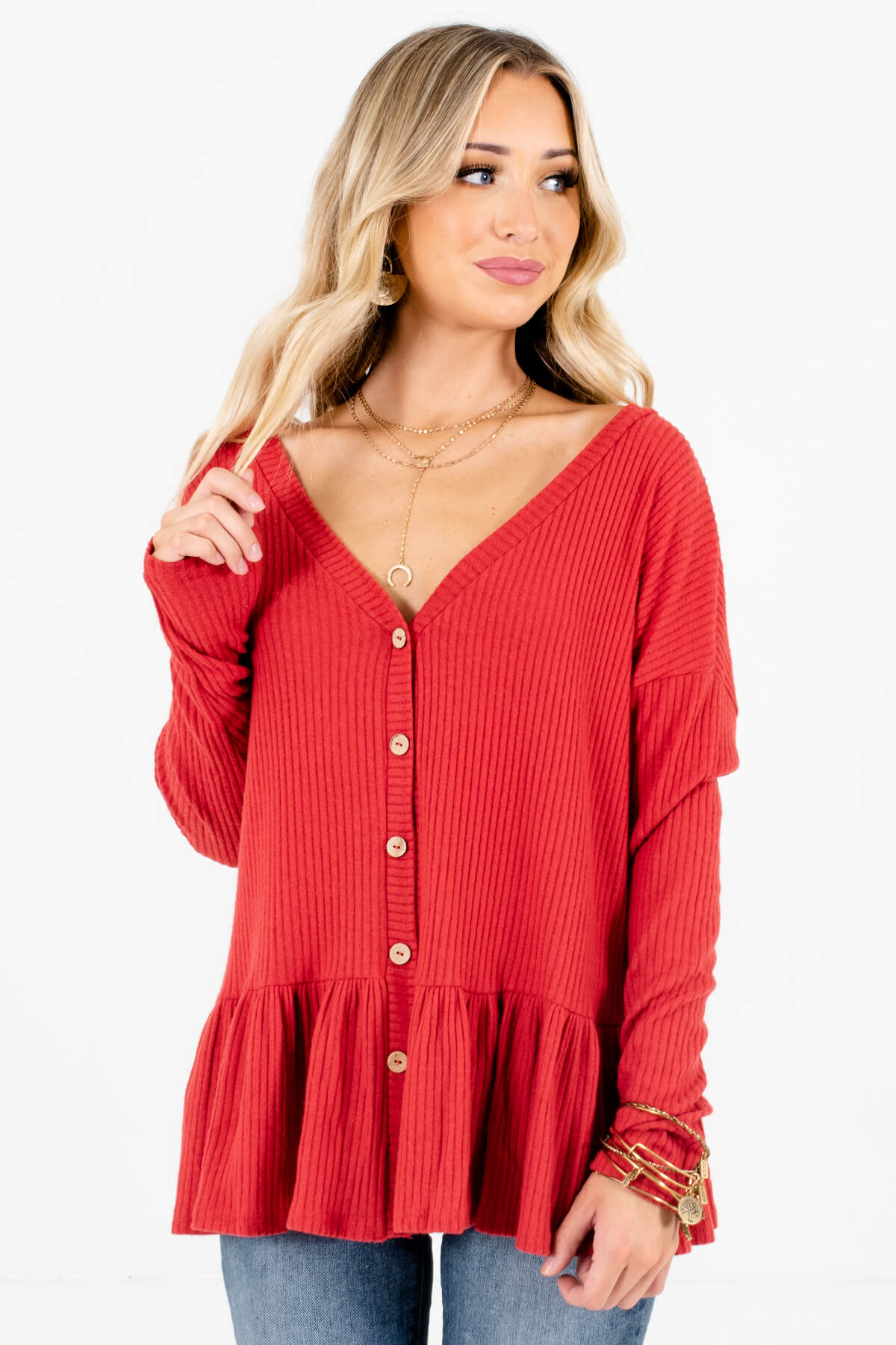 Women's Red Oversized Relaxed Fit Boutique Tops