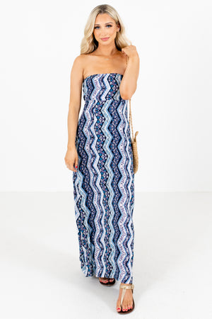 Navy Self-Tie Accented Boutique Maxi Dresses for Women