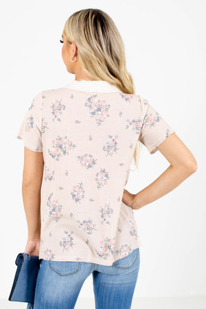 Women's Beige Decorative Button Boutique Top