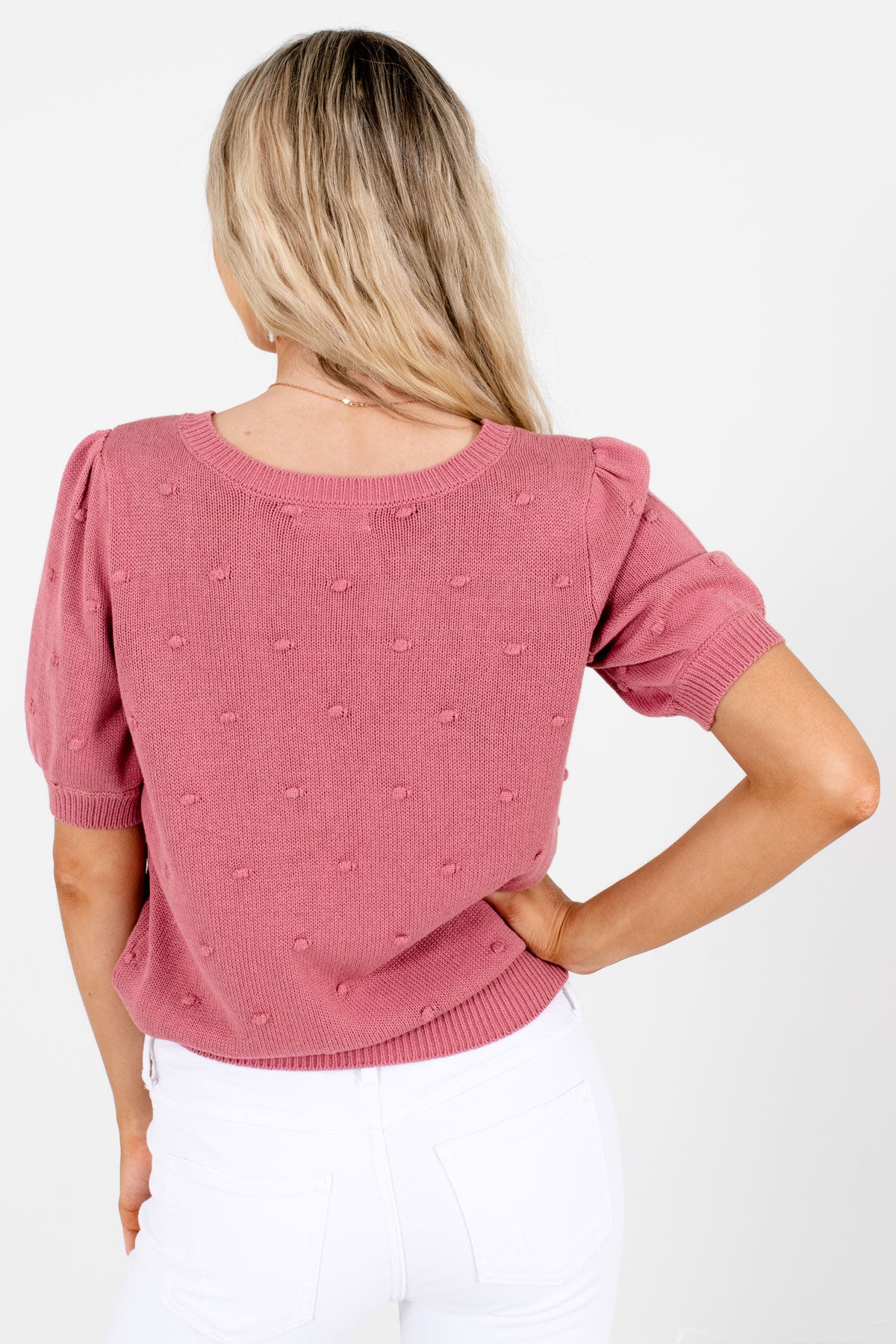 Women's Pink Polka Dot Textured Boutique Top