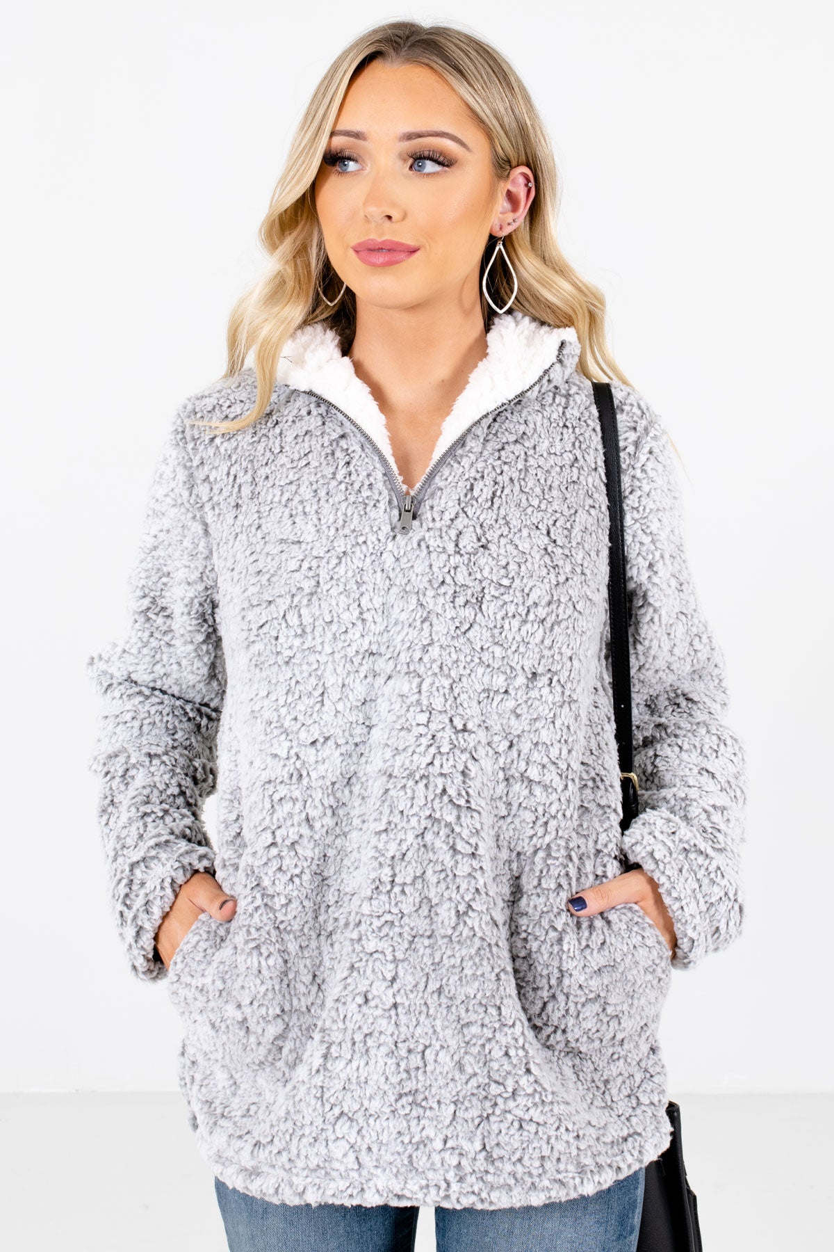 Gray store sherpa pullover