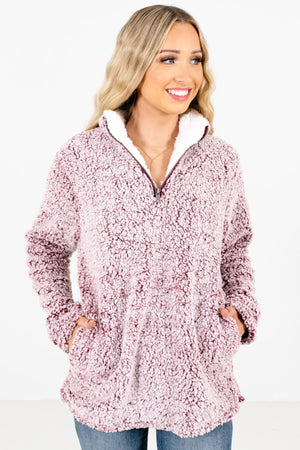 Purple Faux Sherpa Material Boutique Pullovers for Women