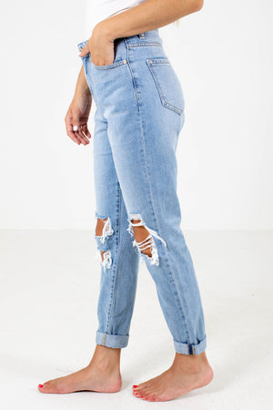 Blue Cute and Comfortable Boutique Jeans with Pockets for Women