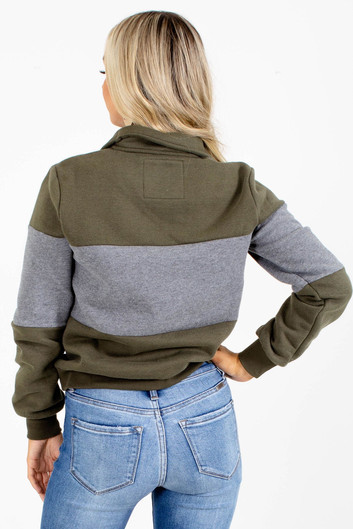 Women's Olive Fleece-Lined Boutique Pullover