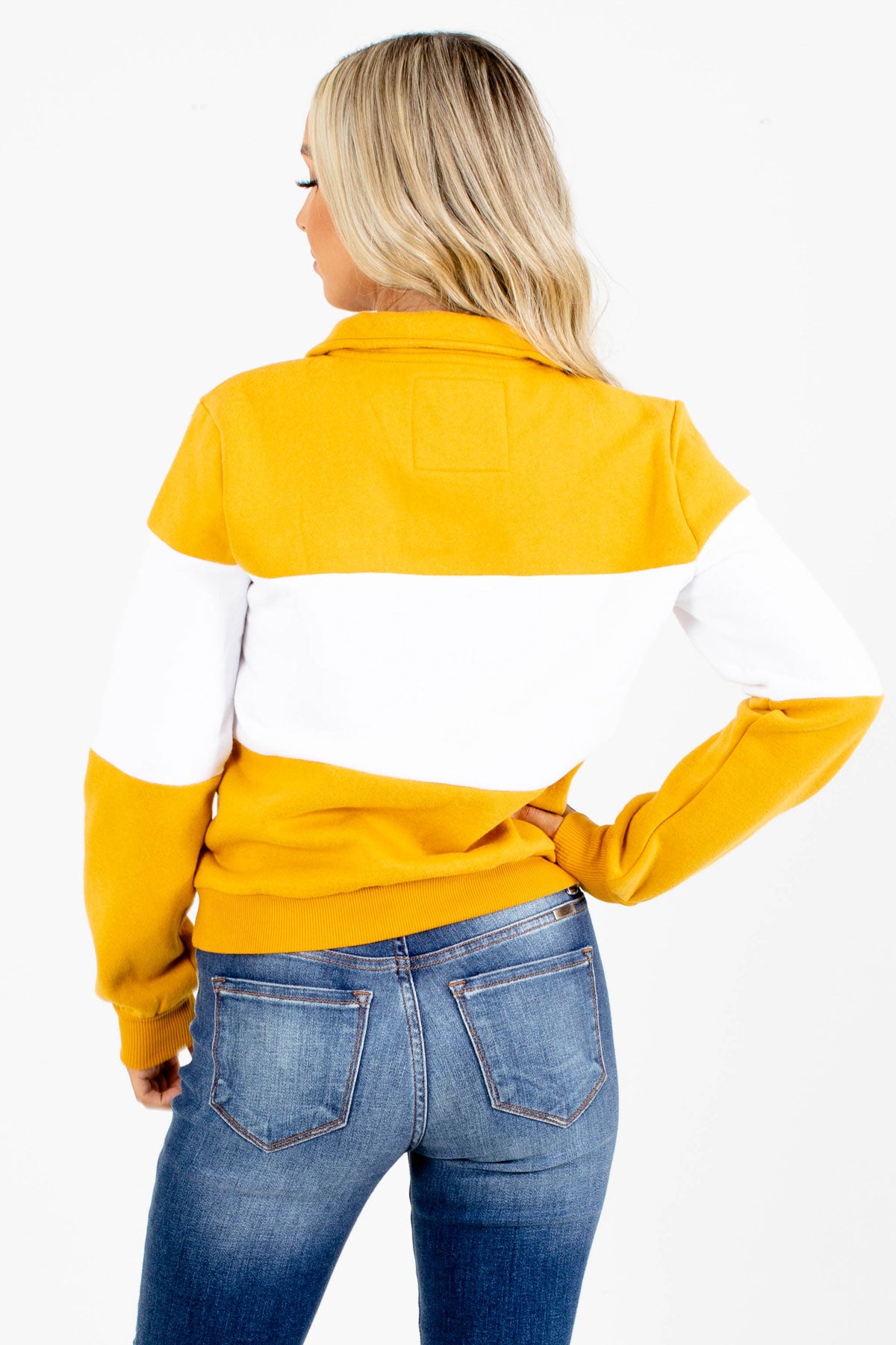 Women's Yellow and White Striped Pattern Boutique Pullover