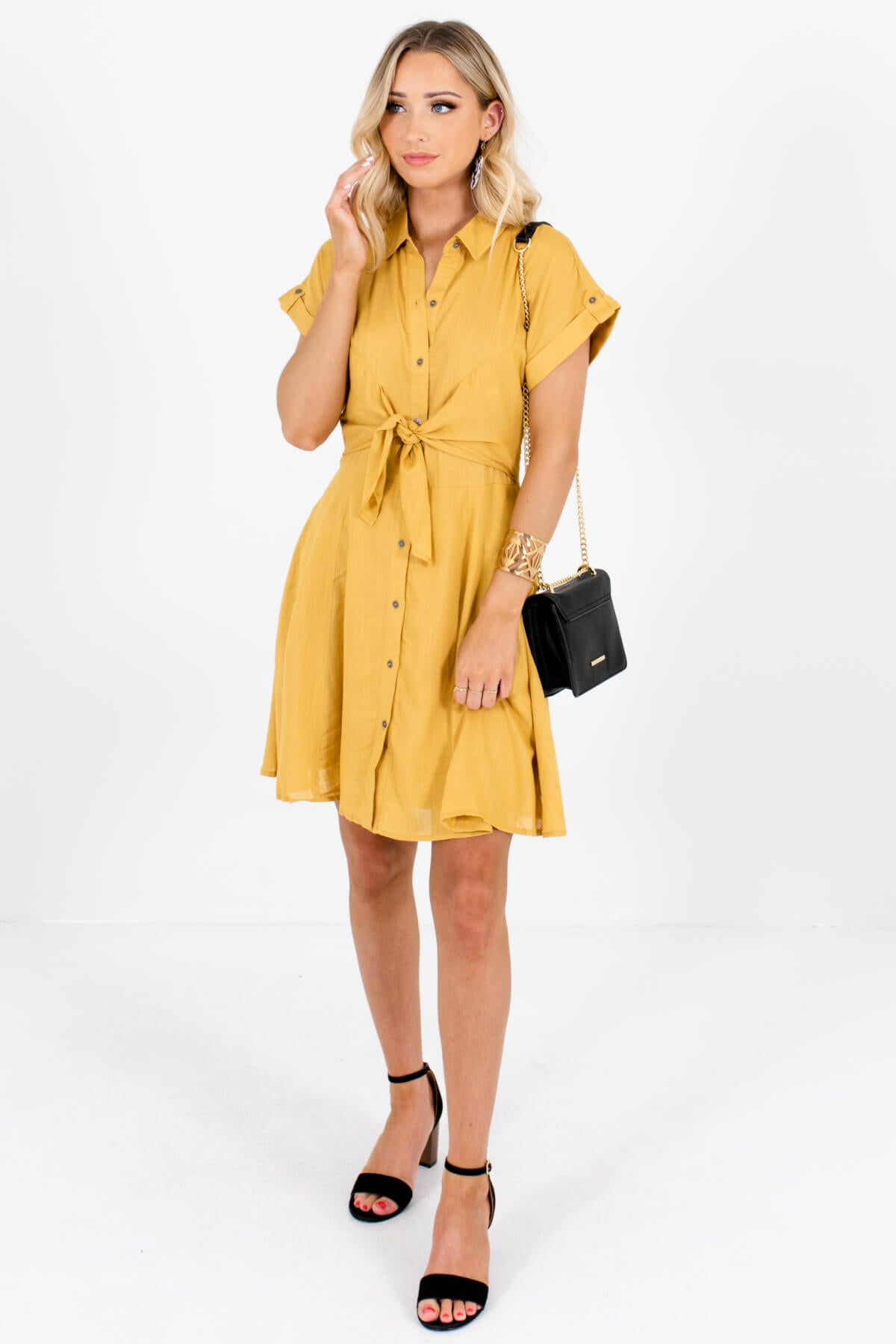 Mustard Yellow Cute and Comfortable Boutique Mini Dresses for Women