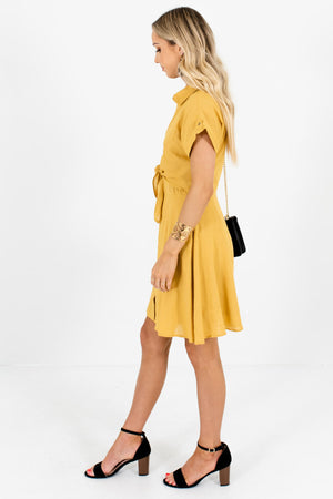Mustard Yellow Boutique Dresses with Pockets for Women