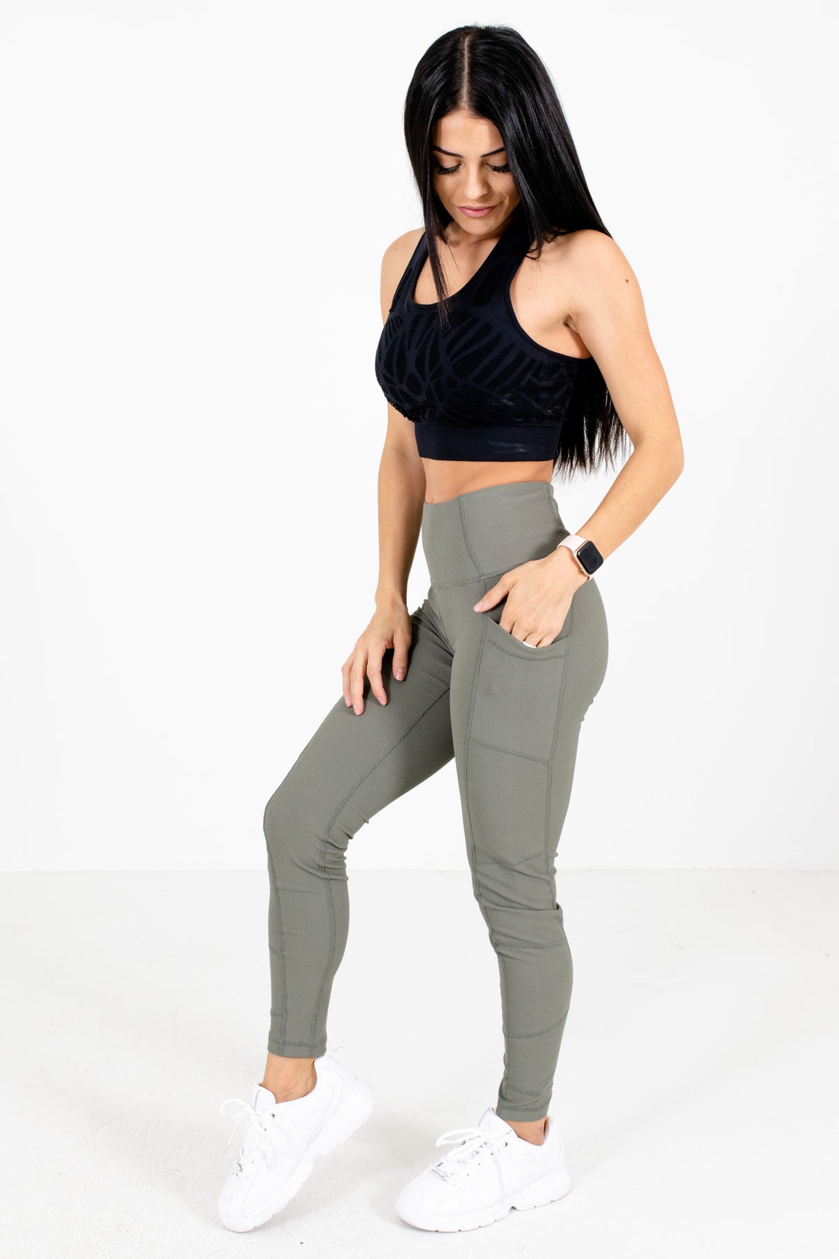 Olive Green High Waisted Style Boutique Active Leggings for Women