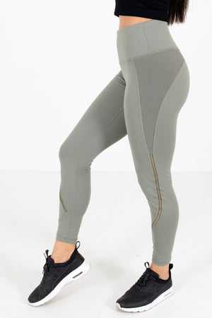 Olive Green Ribbed Accented Boutique Active Leggings for Women