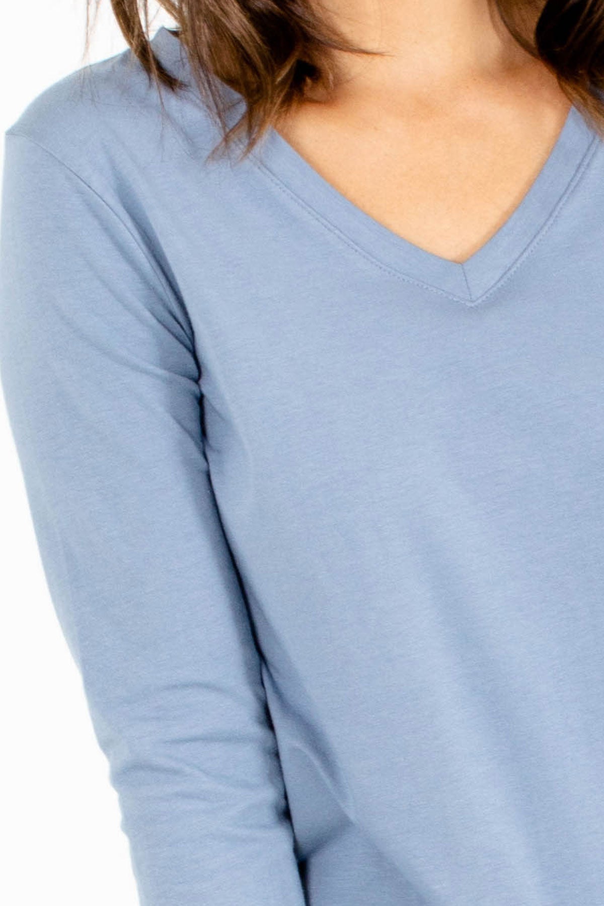 Women's Light Blue V Neck Long Sleeve Top