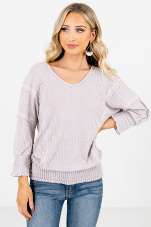 Gray High-Quality Waffle Knit Material Boutique Tops for Women