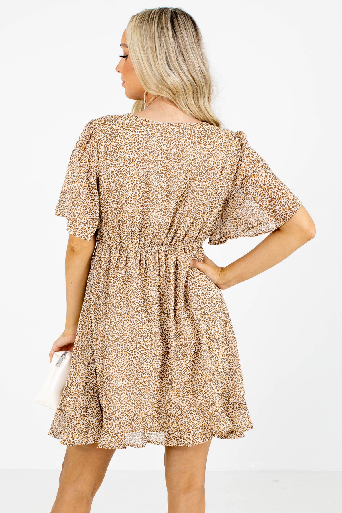 Women's Brown Back Elastic Waistband Boutique Mini Dress