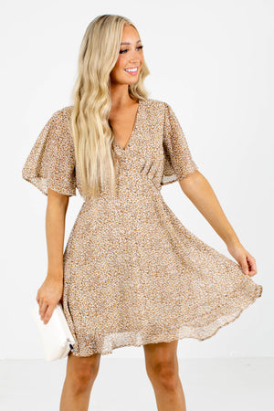 Brown Leopard Print Patterned Boutique Mini Dresses for Women