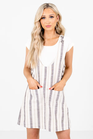 Beige Multicolored Striped Pattern Boutique  Mini Dresses for Women