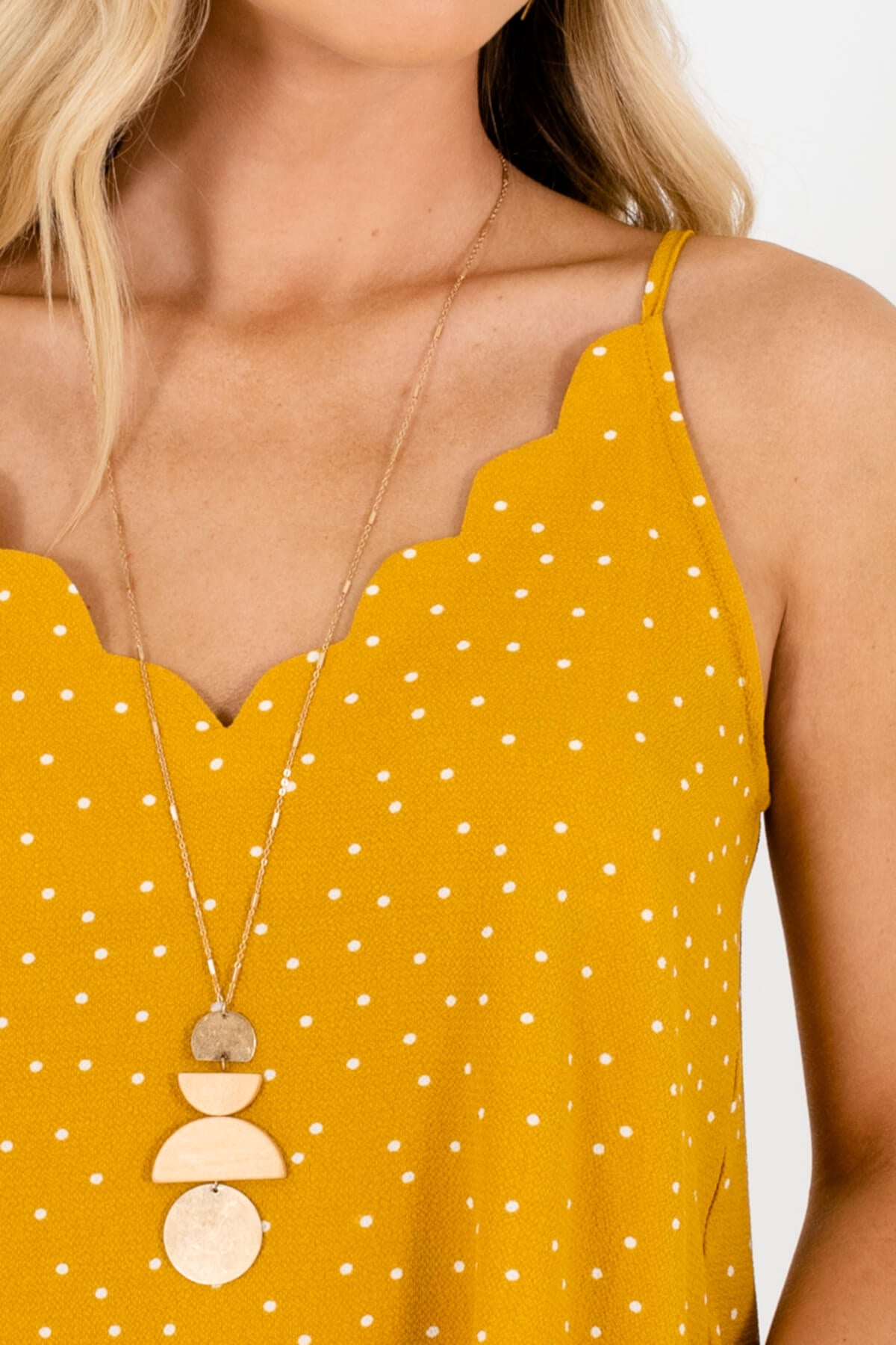 Mustard Yellow Polka Dot Scalloped Tank Tops for Women