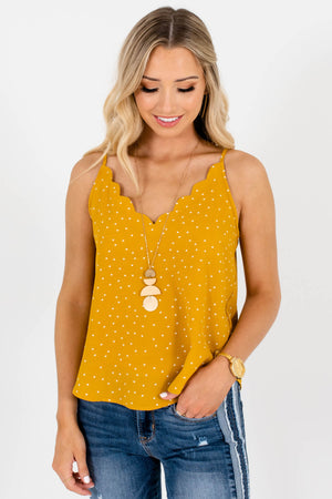 Mustard Yellow Polka Dot Scalloped Tank Top Affordable Online Boutique