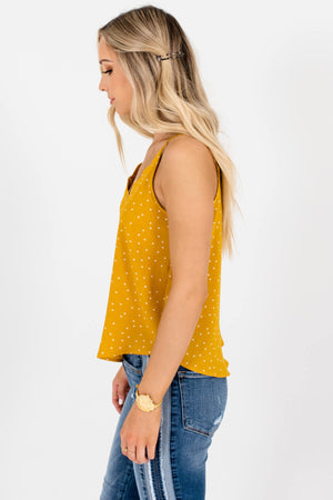Mustard Yellow Ivory Polka Dot Scalloped Tank Tops