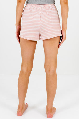 Women's Pink and White Elastic Waistband Boutique Shorts