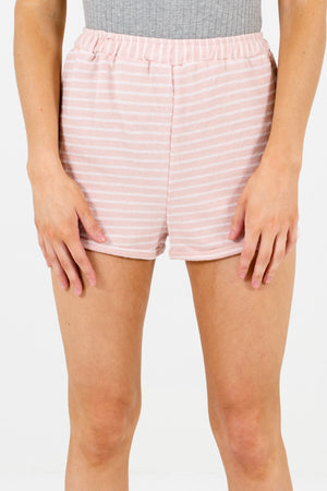 Pink and White Striped Boutique Shorts for Women